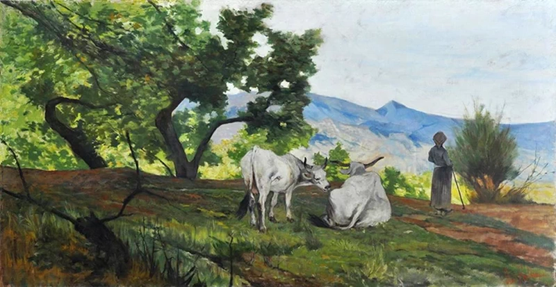 Paesaggio con buoi